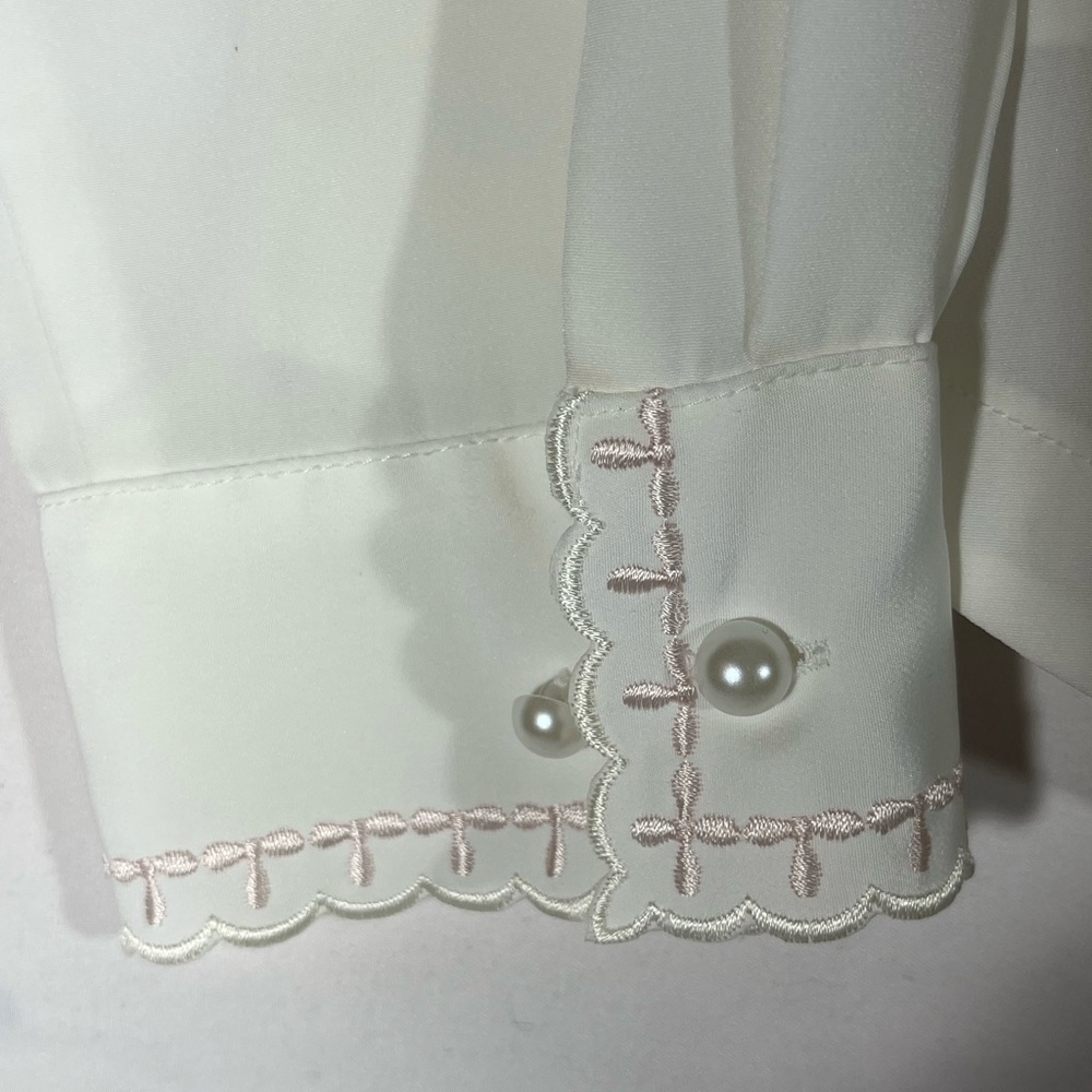 VTG CHRISTIE & JILL EMBROIDERED FLORAL BLOUSE BUTTON UP COTTAGECORE 20W IVORY - Picture 3 of 11